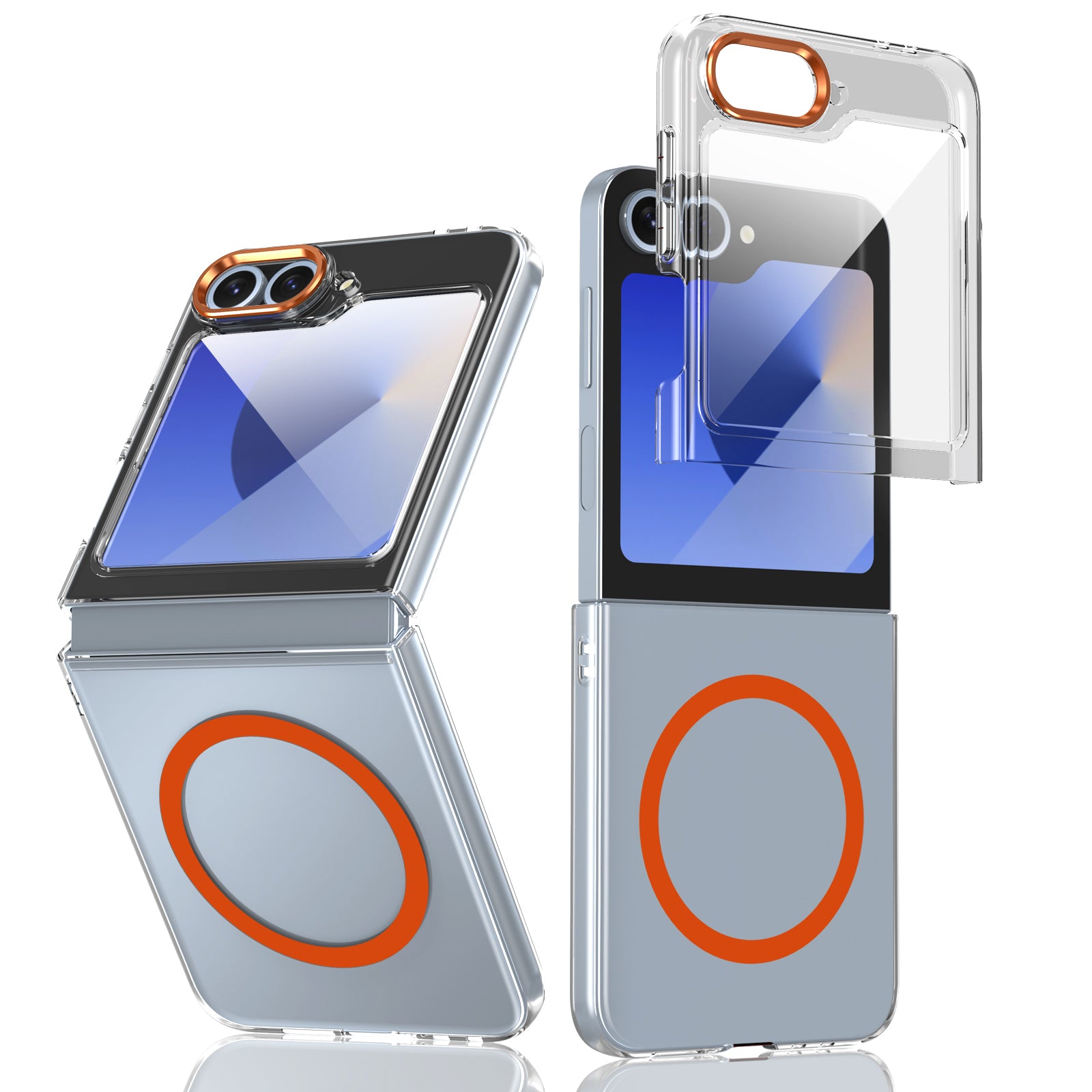 Ultramarinelife Ice Sense Magsafe Galaxy Z Flip5 Case Transparent Orange Color