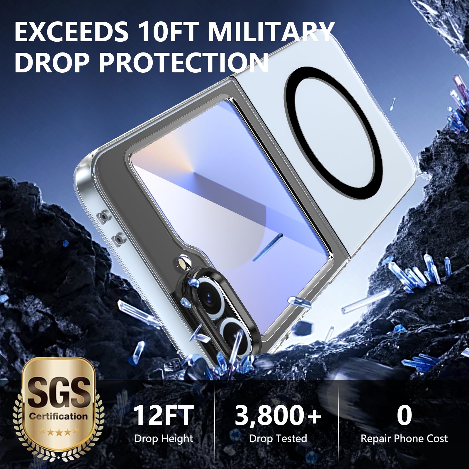Ultramarinelife Ice Sense Magsafe Galaxy Z Flip5 Case Transparent Drop Tested 12FT