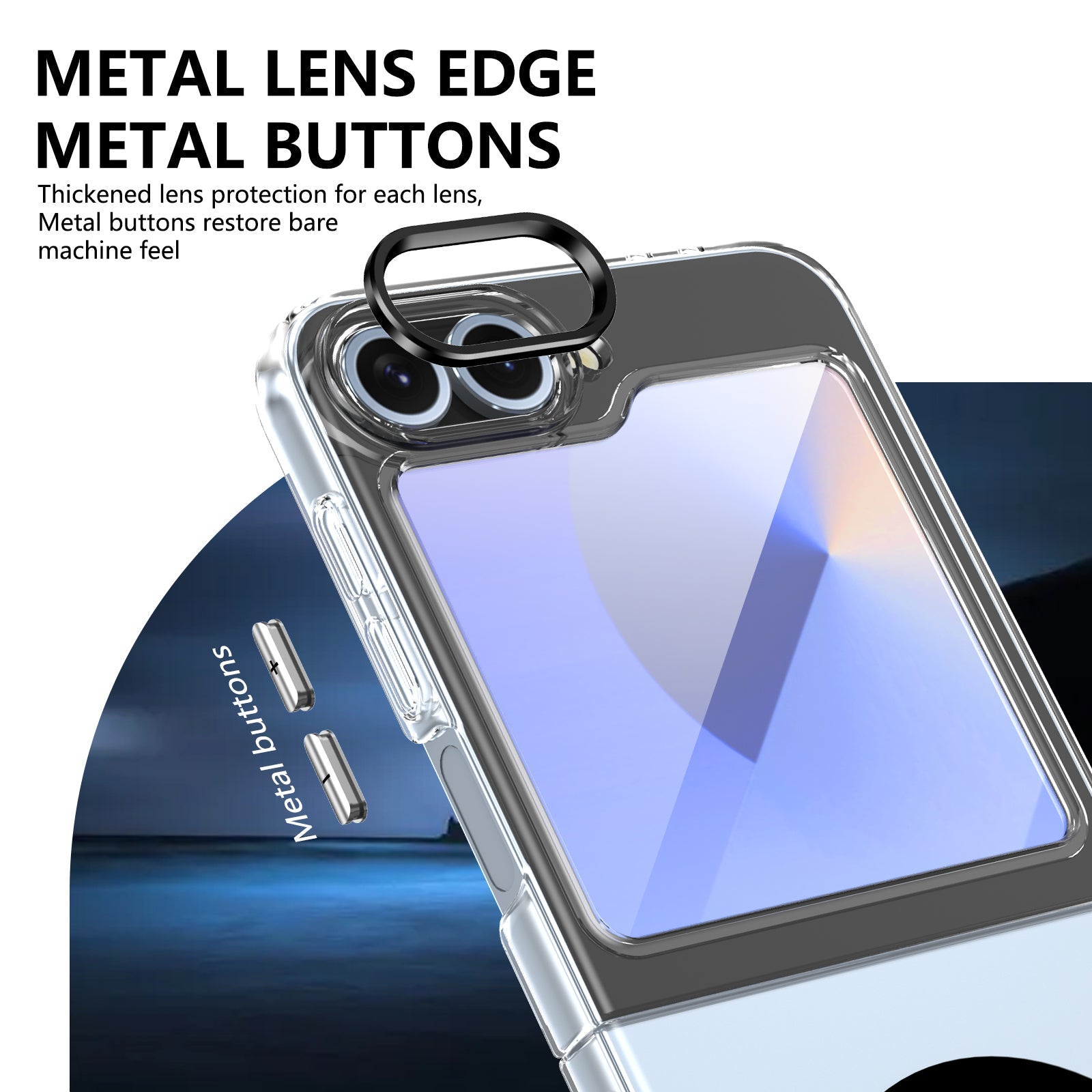 Ultramarinelife Ice Sense Magsafe Galaxy Z Flip5 Case Transparent Metal Lens Edge and Buttons