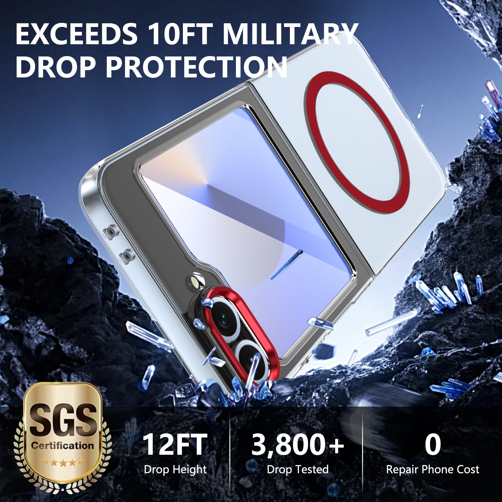 Ultramarinelife Ice Sense Magsafe Galaxy Z Flip6 Case Transparent Drop Tested 12FT