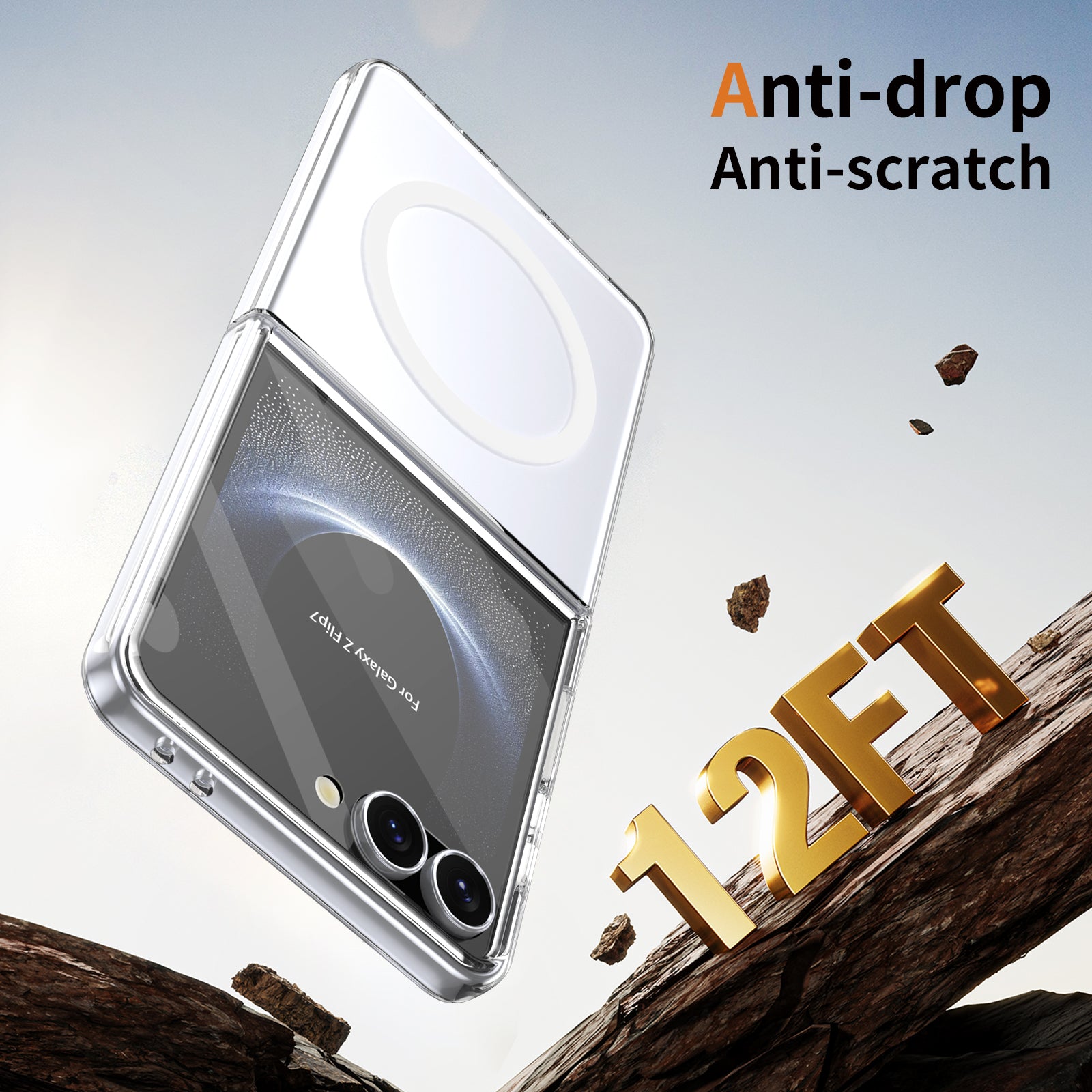 Ultramarinelife Ice Sense Magsafe Galaxy Z Flip7 Case Transparent Drop Tested 12FT