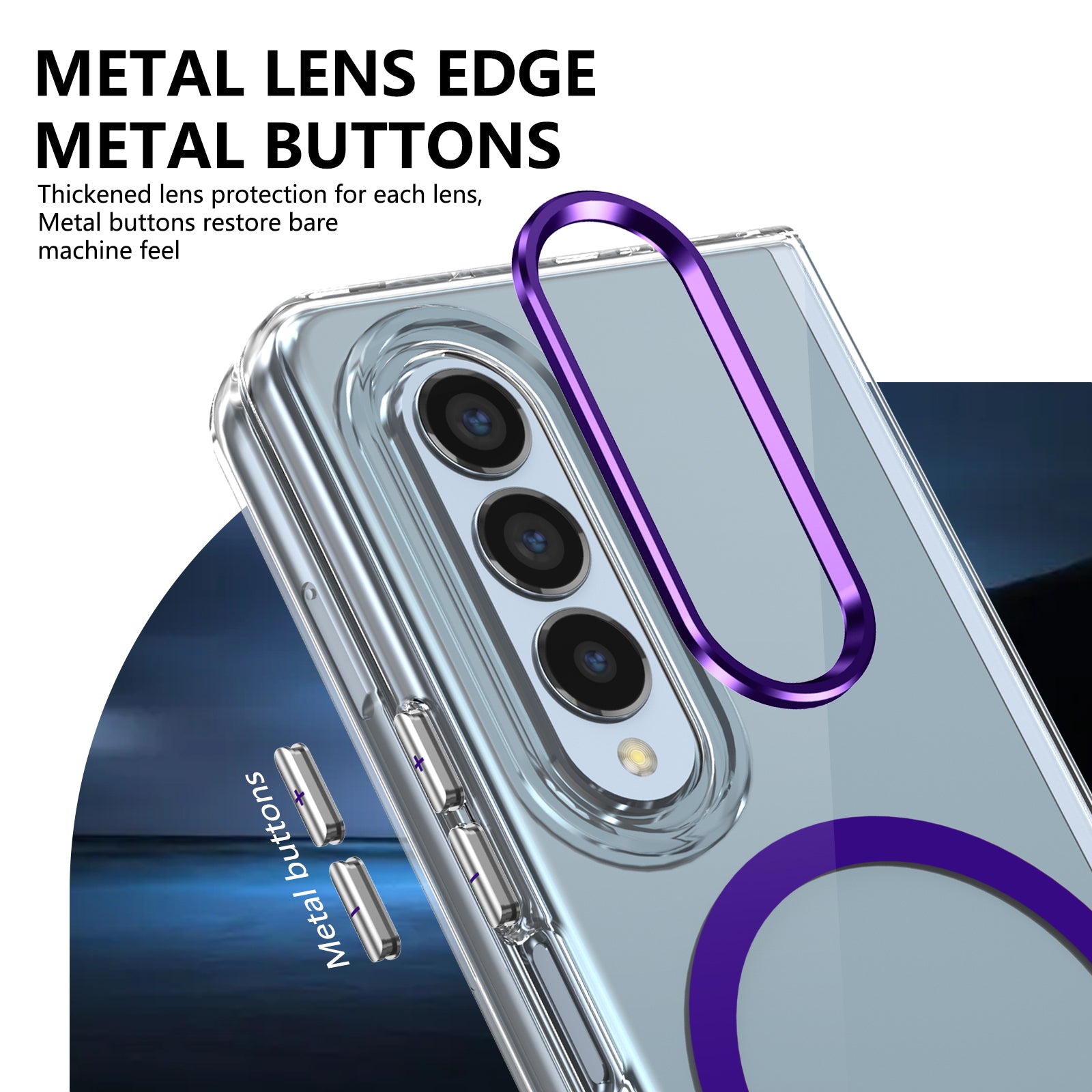 Ultramarinelife Ice Sense Magsafe Galaxy Z Fold3 Case Transparent Metal Lens and Buttons