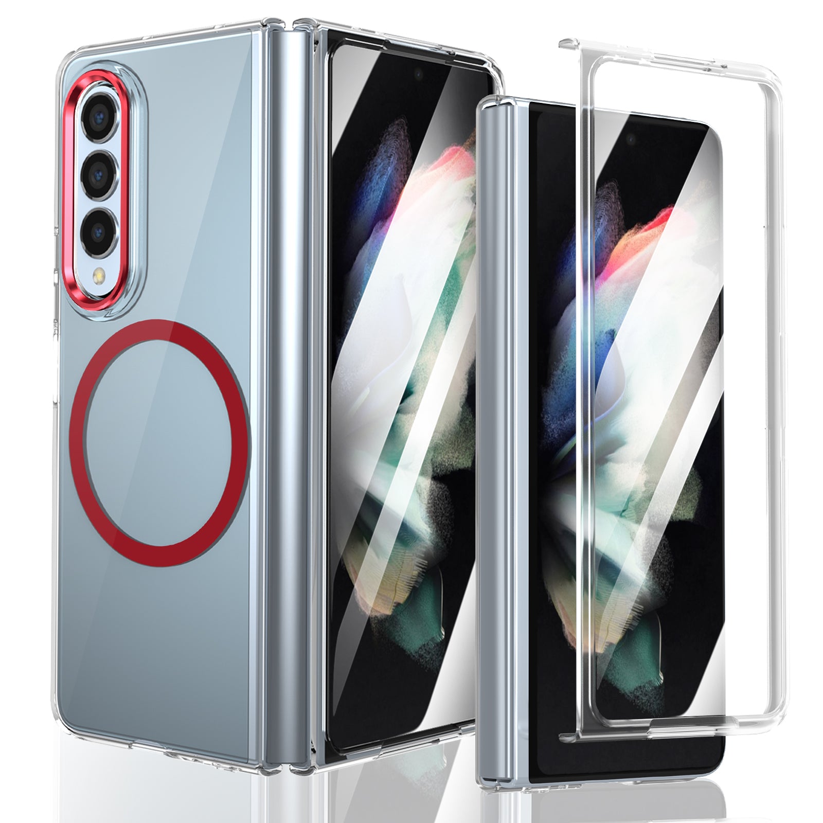 Ultramarinelife Ice Sense Magsafe Galaxy Z Fold3 Case Transparent Red Color