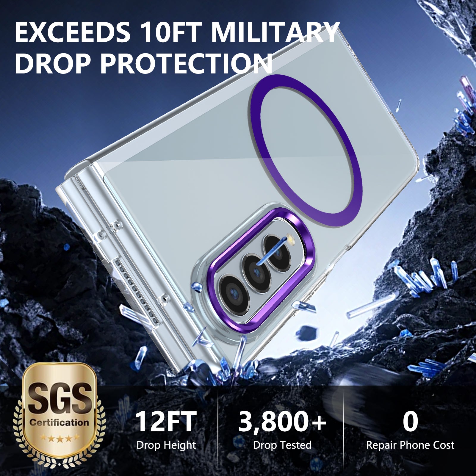 Ultramarinelife Ice Sense Magsafe Galaxy Z Fold3 Case Transparent Drop Protection 12FT