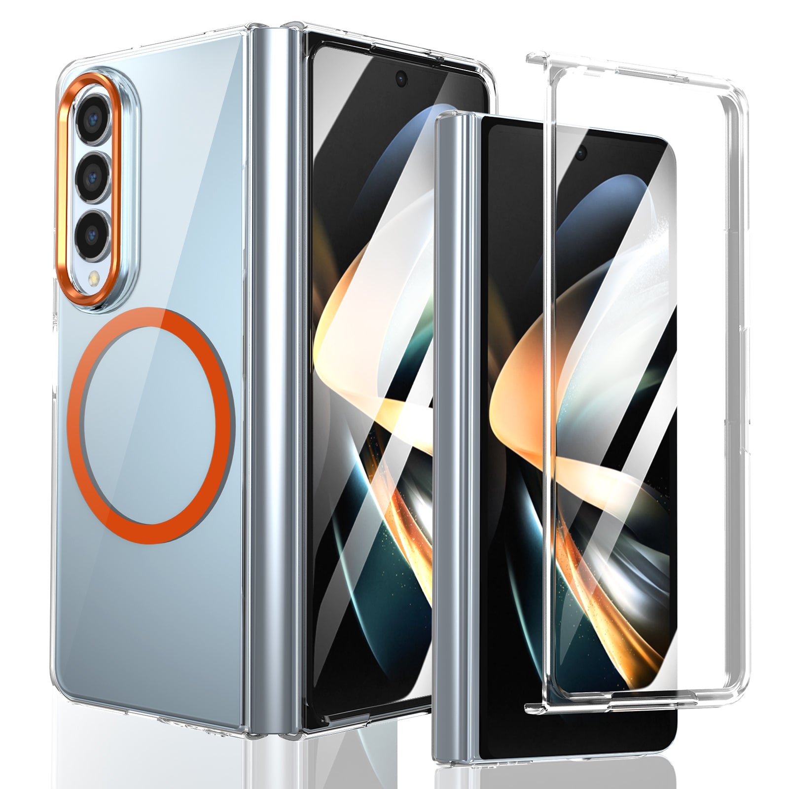 Ultramarinelife Ice Sense Magsafe Galaxy Z Fold4 Case Transparent Orange Color
