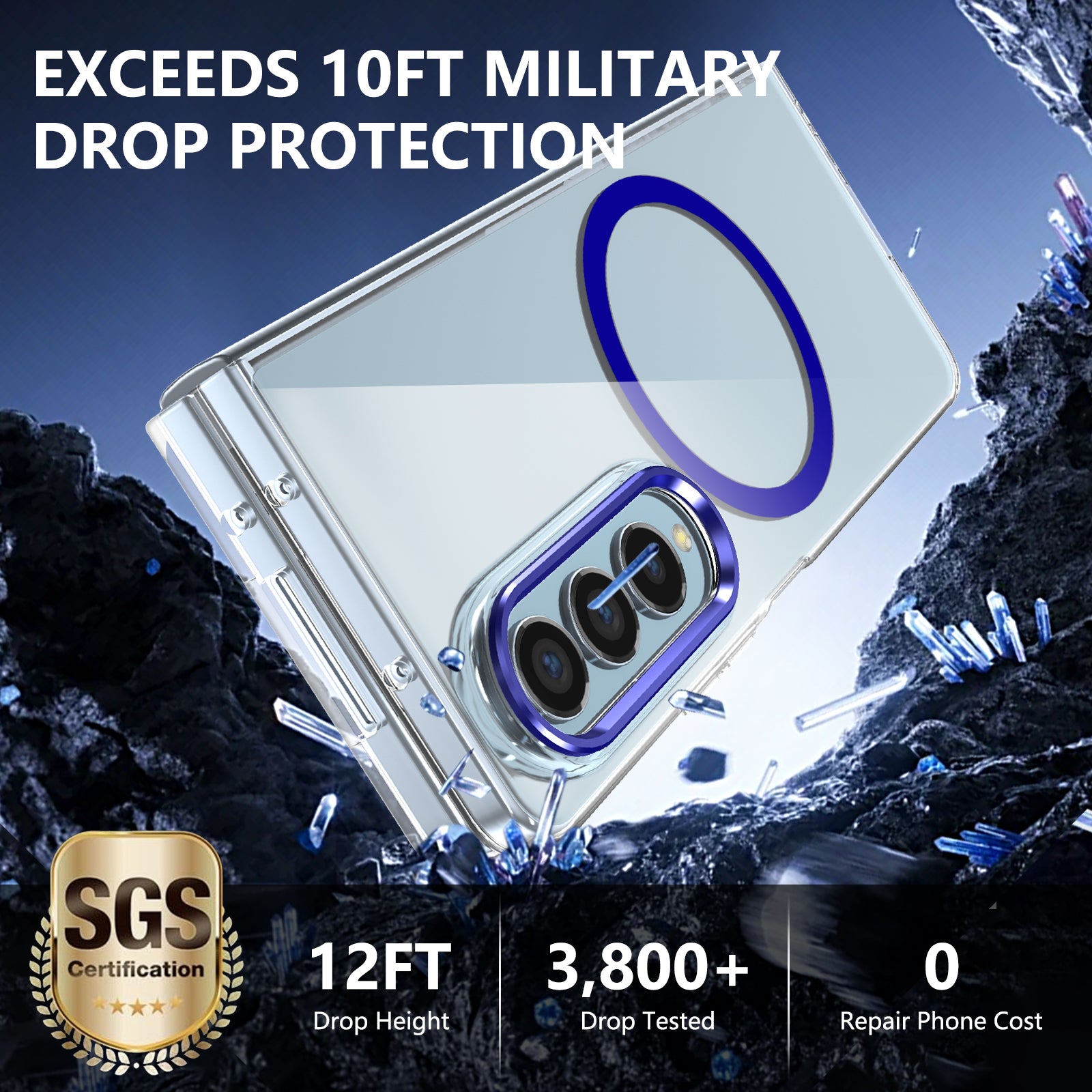 Ultramarinelife Ice Sense Magsafe Galaxy Z Fold4 Case Transparent Drop Protection 12FT