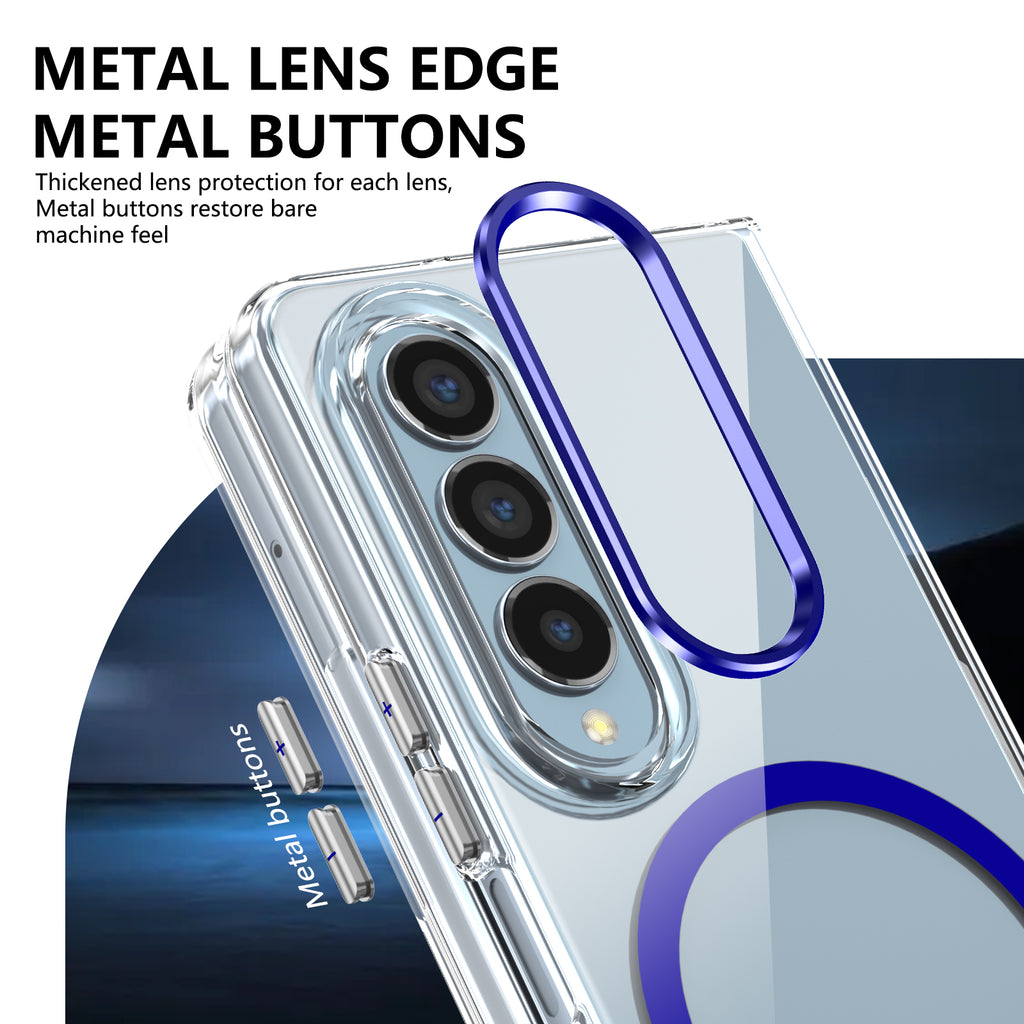Ultramarinelife Ice Sense Magsafe Galaxy Z Fold4 Case Transparent Metal Lens and Buttons
