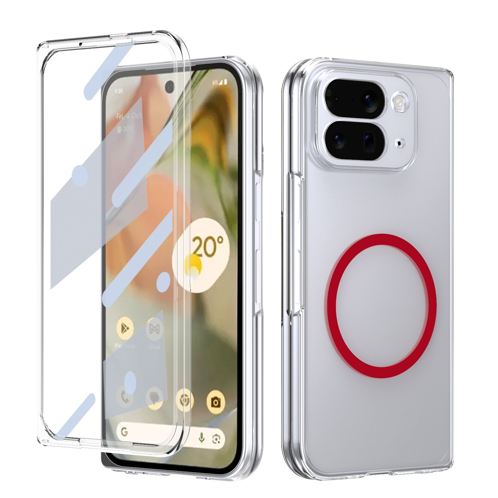 Ultramarinelife Ice Sense Magsafe Google Pixel 10 Pro Fold Case Transparent Red Color