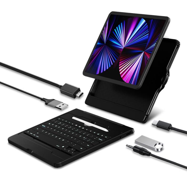 Load video: Apple iPad Air 5 Case Keyboard Smart Magnetic Extension HDMI UBS 2-in-1 Detachable Docking Station