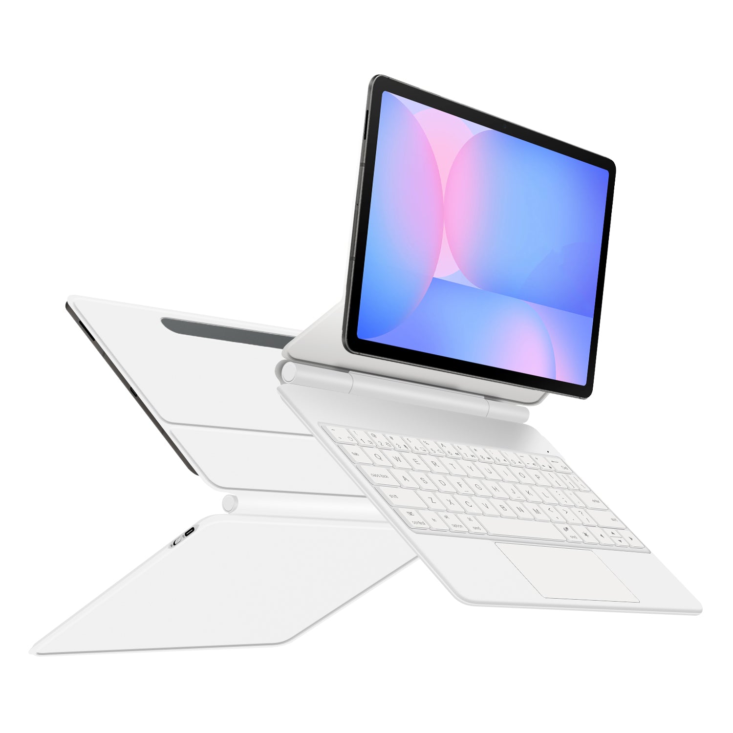 Magnetic Floating Galaxy Tab S10 FE Keyboard Case Precision Trackpad White Black