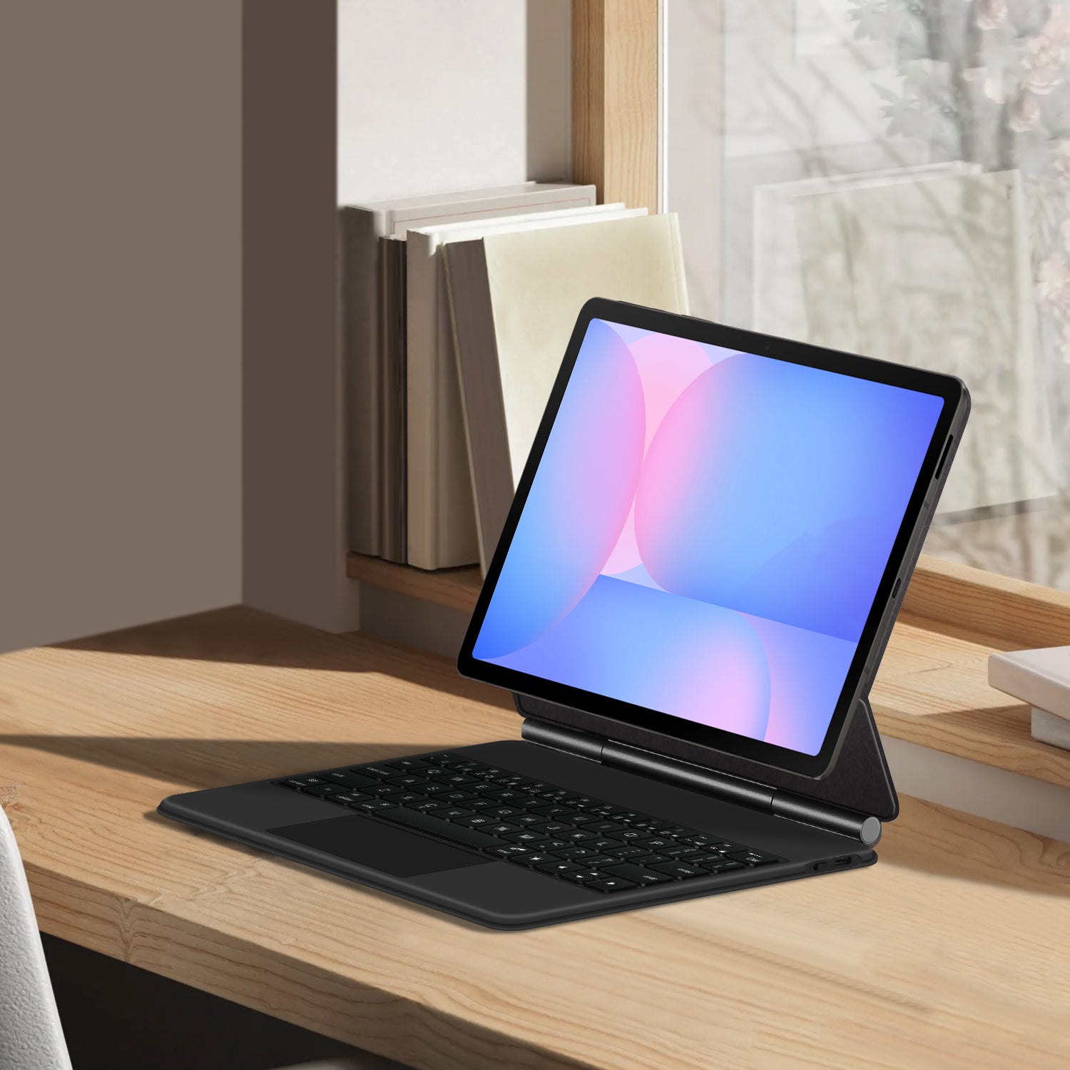 Magnetic Floating Galaxy Tab S10 FE Keyboard Case Precision Trackpad on Desk
