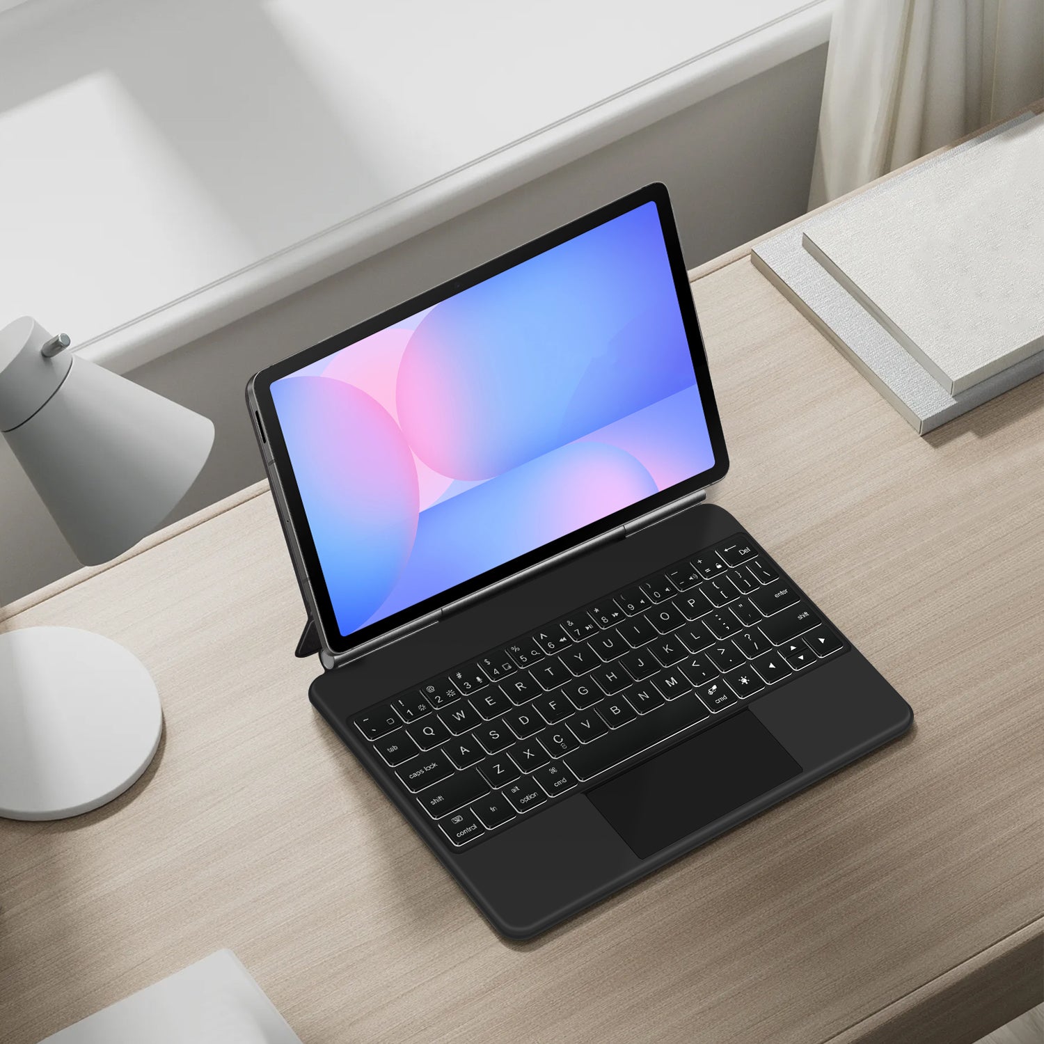Magnetic Floating Galaxy Tab S10 FE Keyboard Case Precision Trackpad on Desk for Reading