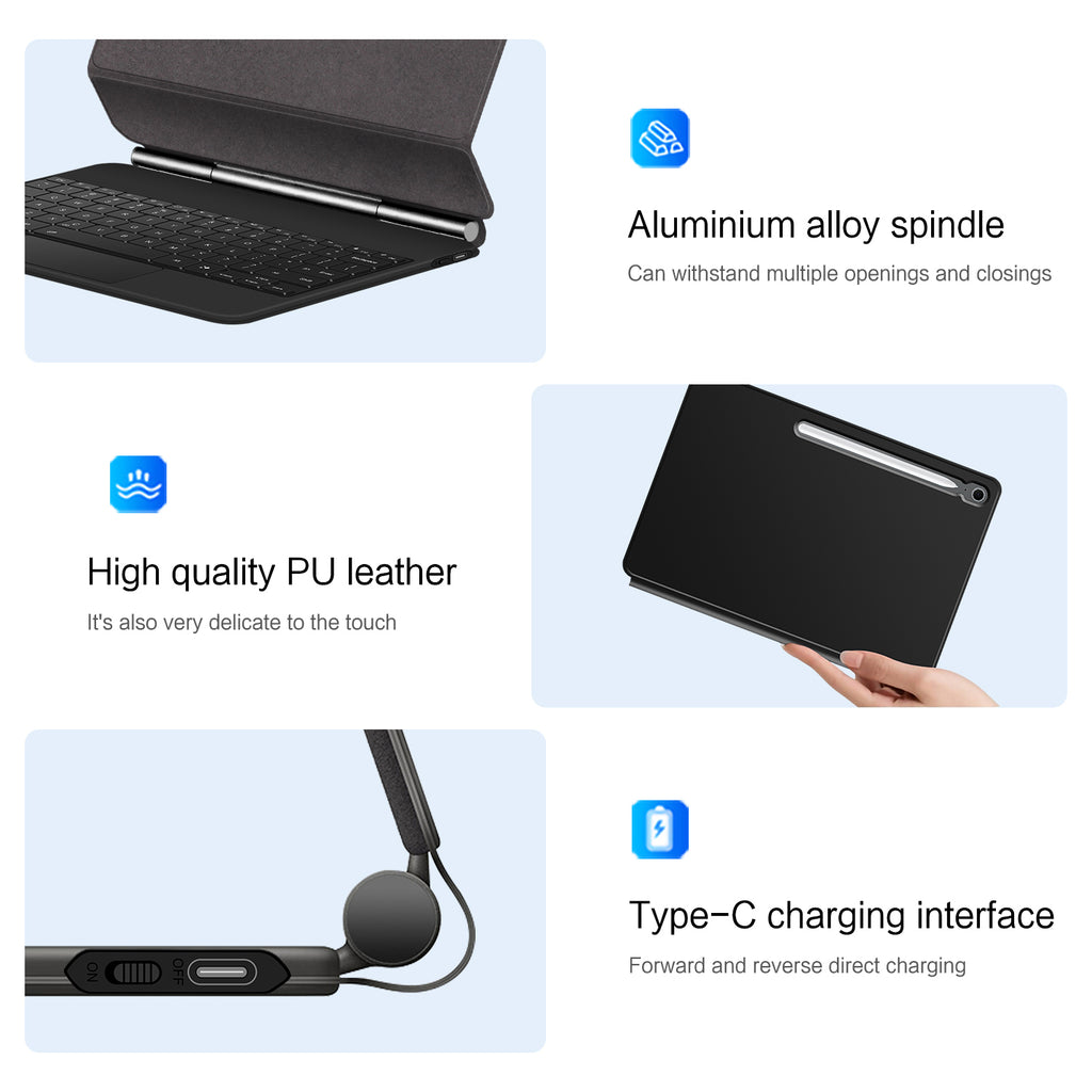 Magnetic Floating Galaxy Tab S10 FE Plus Keyboard Case Precision Trackpad Pu Leather