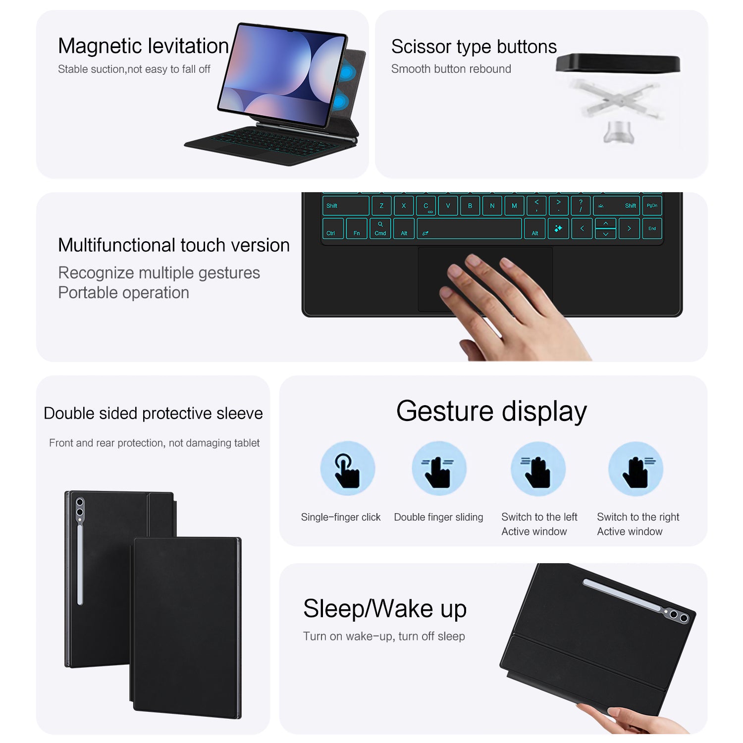Magnetic Floating Galaxy Tab S10 Ultra Keyboard Case Precision Trackpad Sleep and Wake Up