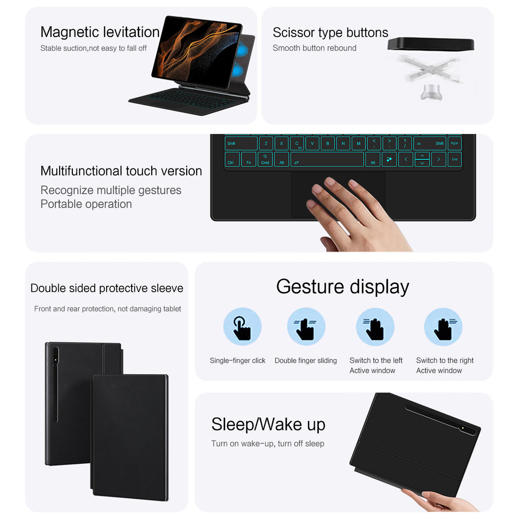 Magnetic Floating Galaxy Tab S11 Ultra Keyboard Case Precision Trackpad Gesture Display