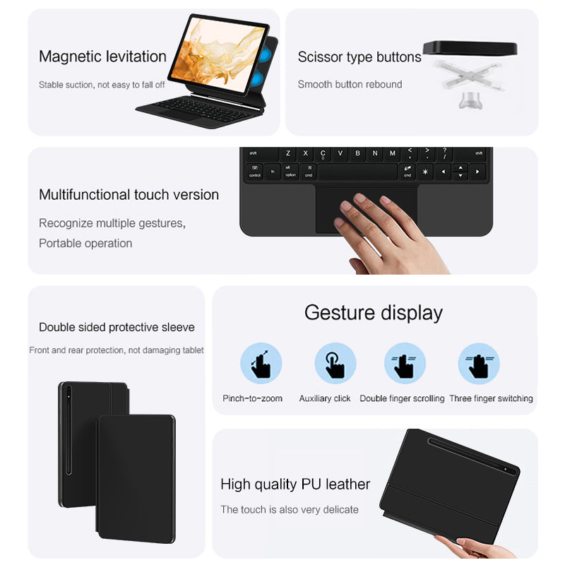 Magnetic Floating Galaxy Tab S8 Ultra Keyboard Case Precision Trackpad Double Sided Protection