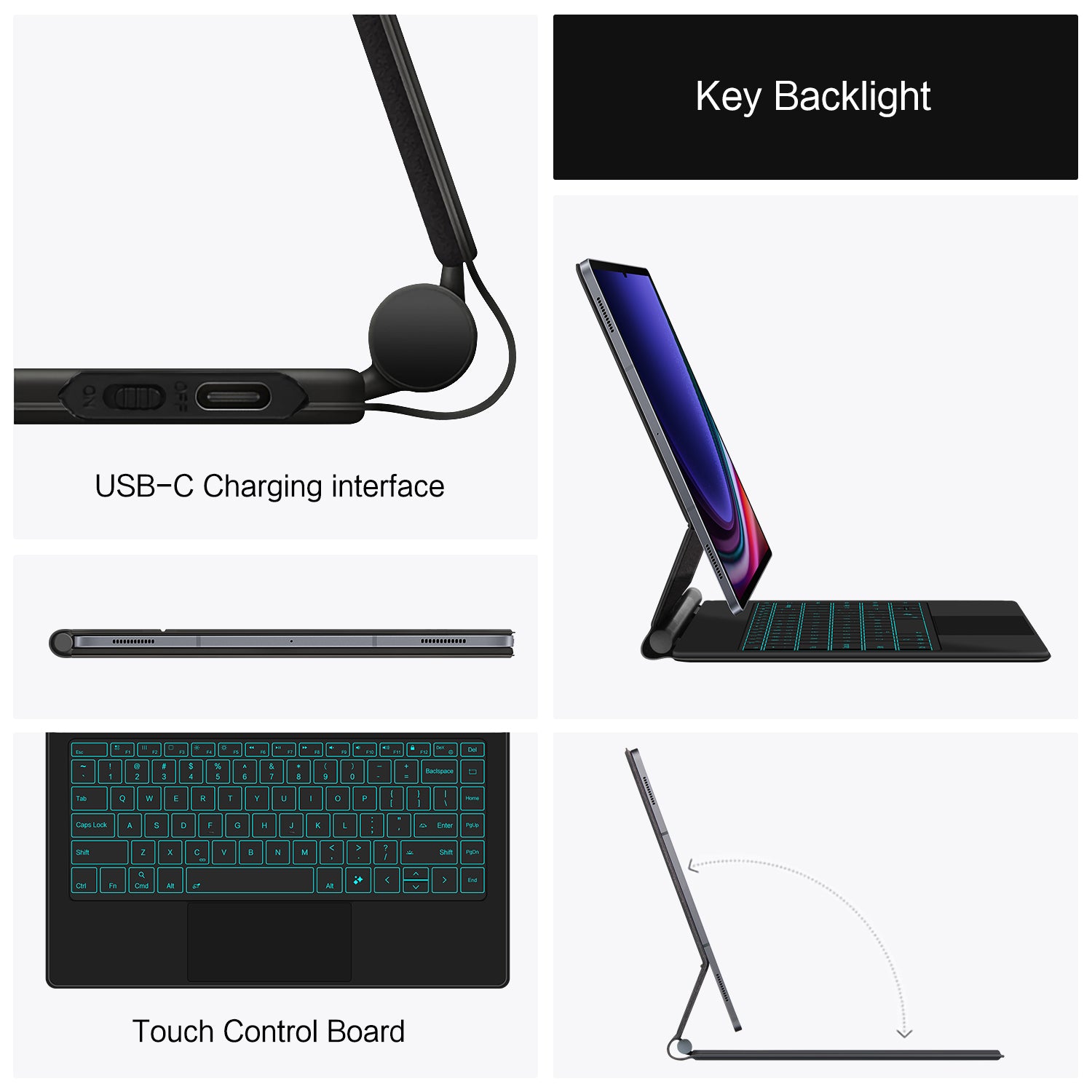 Magnetic Floating Galaxy Tab S9 Ultra Keyboard Case Precision Trackpad USB-C Charging Interface