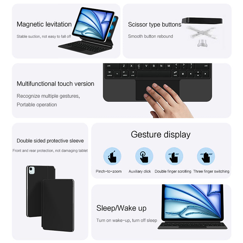 Magnetic Floating iPad Air 5 Keyboard Case Precision Trackpad Double Sided