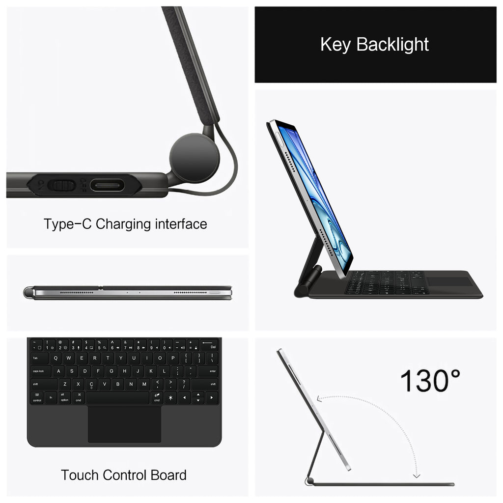 Magnetic Floating iPad Air 6 13-inch Keyboard Case Precision Trackpad Type-C Charging Interface