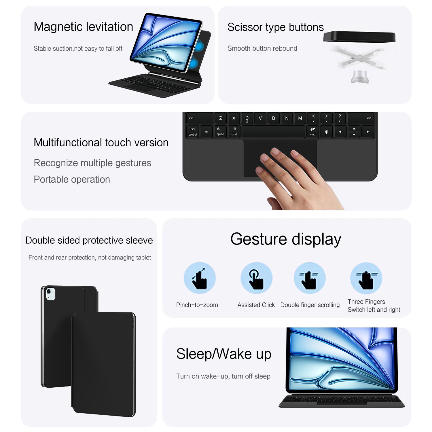 Magnetic Floating iPad Air 8 13-inch Keyboard Case Precision Trackpad Gesture Display