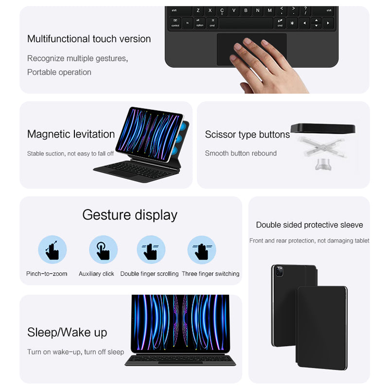 Magnetic Floating iPad Pro 11 2022 Keyboard Case Precision Trackpad Gesture Display