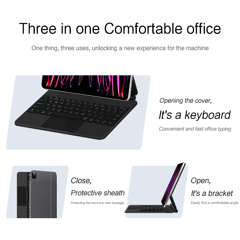 Magnetic Floating iPad Pro 12.9 2021 Keyboard Case Precision Trackpad Three in One Comfortable Office