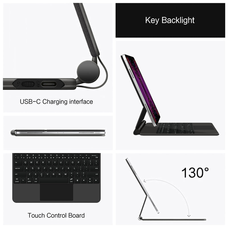 Magnetic Floating iPad Pro 12.9 2021 Keyboard Case Precision Trackpad USB-C Charging Interface