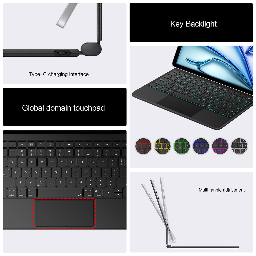 Magnetic Levitation iPad Air 7 11-inch Keyboard Case Full-Area Trackpad Blacklit 7 Colors