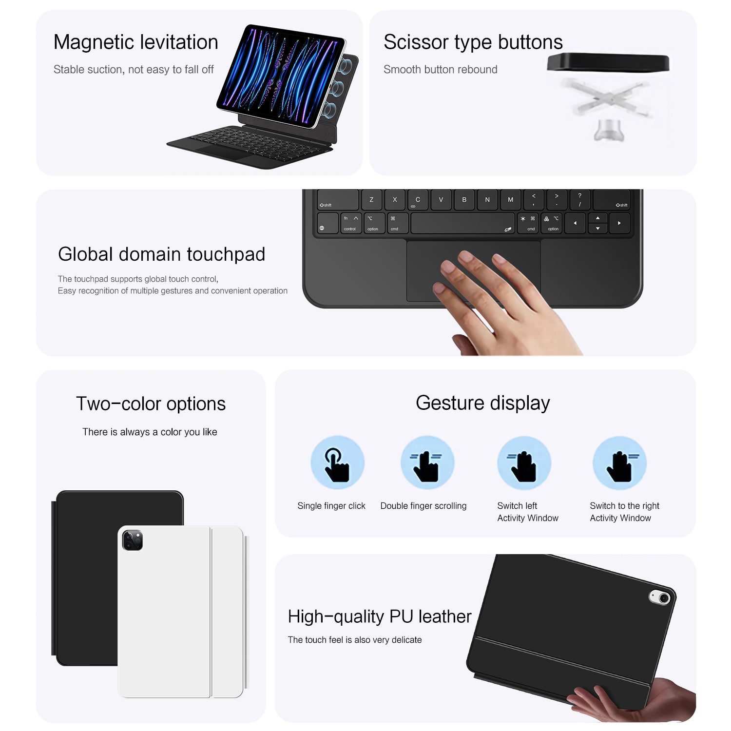 Magnetic Levitation iPad Pro 11 2021 Keyboard Case Full-Area Trackpad Scissor Buttons