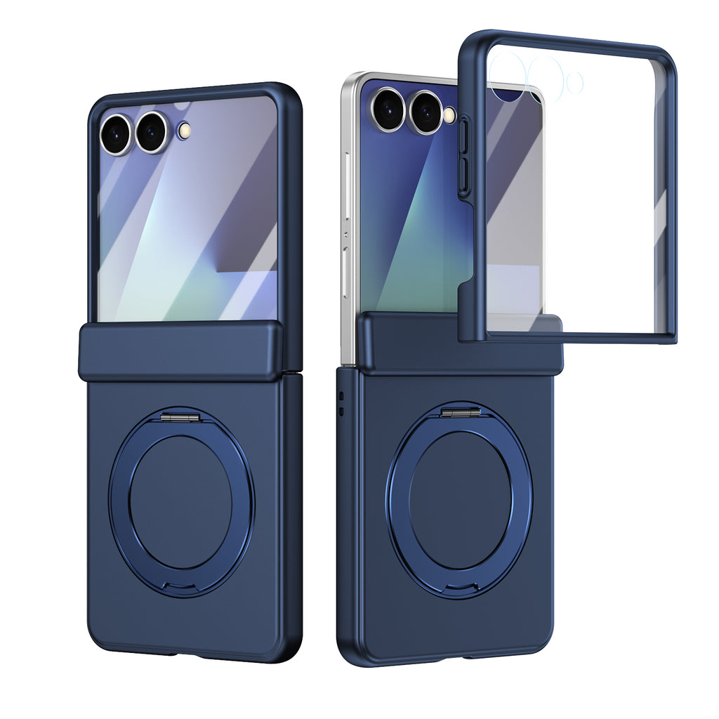 Ultramarinelife Matte Galaxy Z Flip8 Magnetic Ring Stand Case Anti-Fingerprint Blue Color