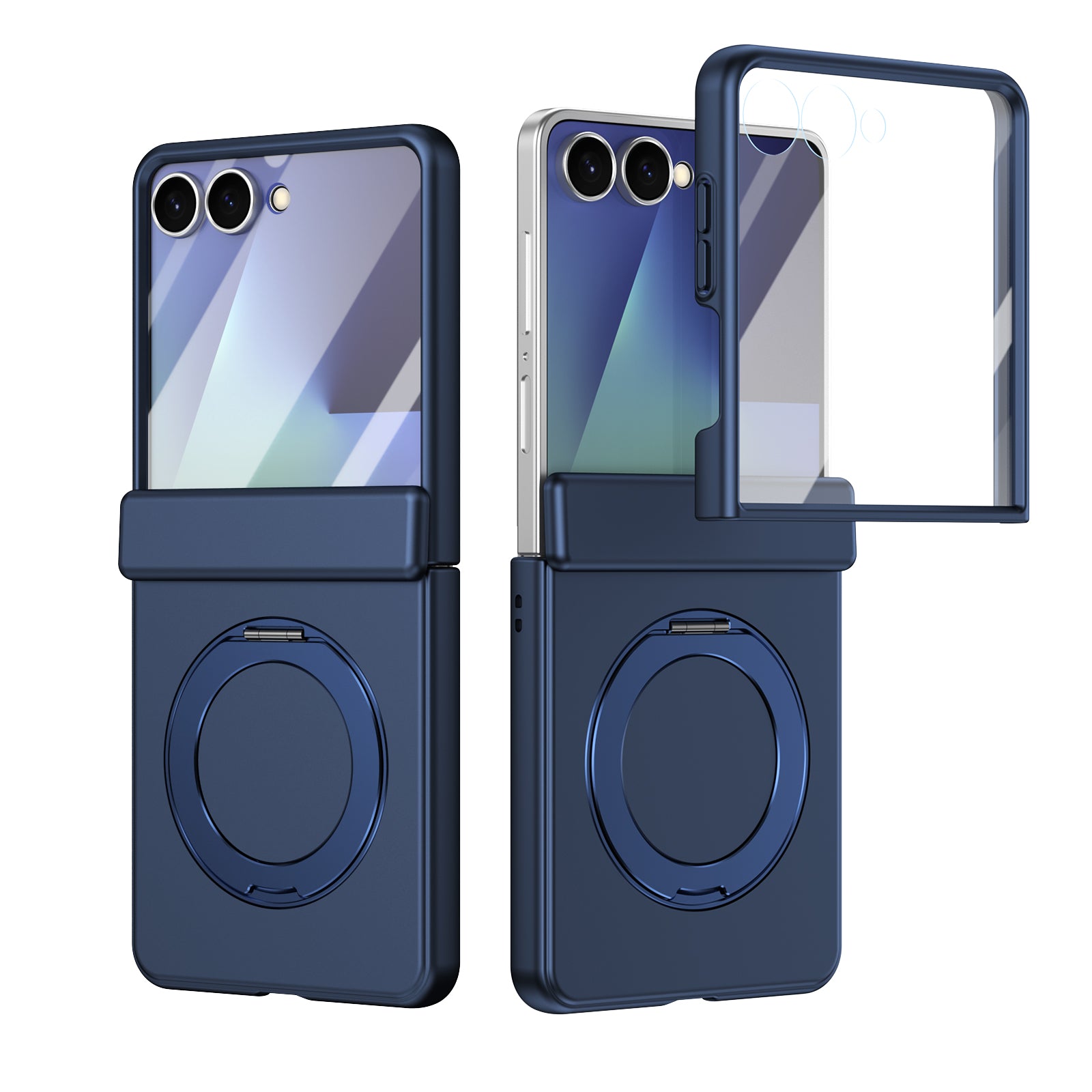 Ultramarinelife Matte Galaxy Z Flip8 Magnetic Ring Stand Case Anti-Fingerprint Blue Color