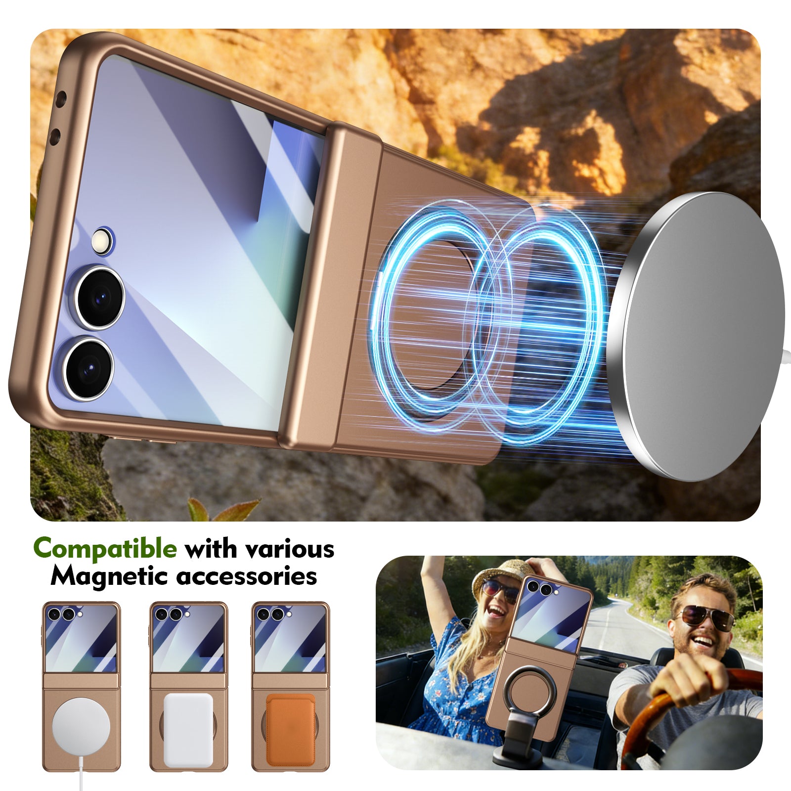 Ultramarinelife Matte Galaxy Z Flip8 Magnetic Ring Stand Case Anti-Fingerprint Magsafe Charging
