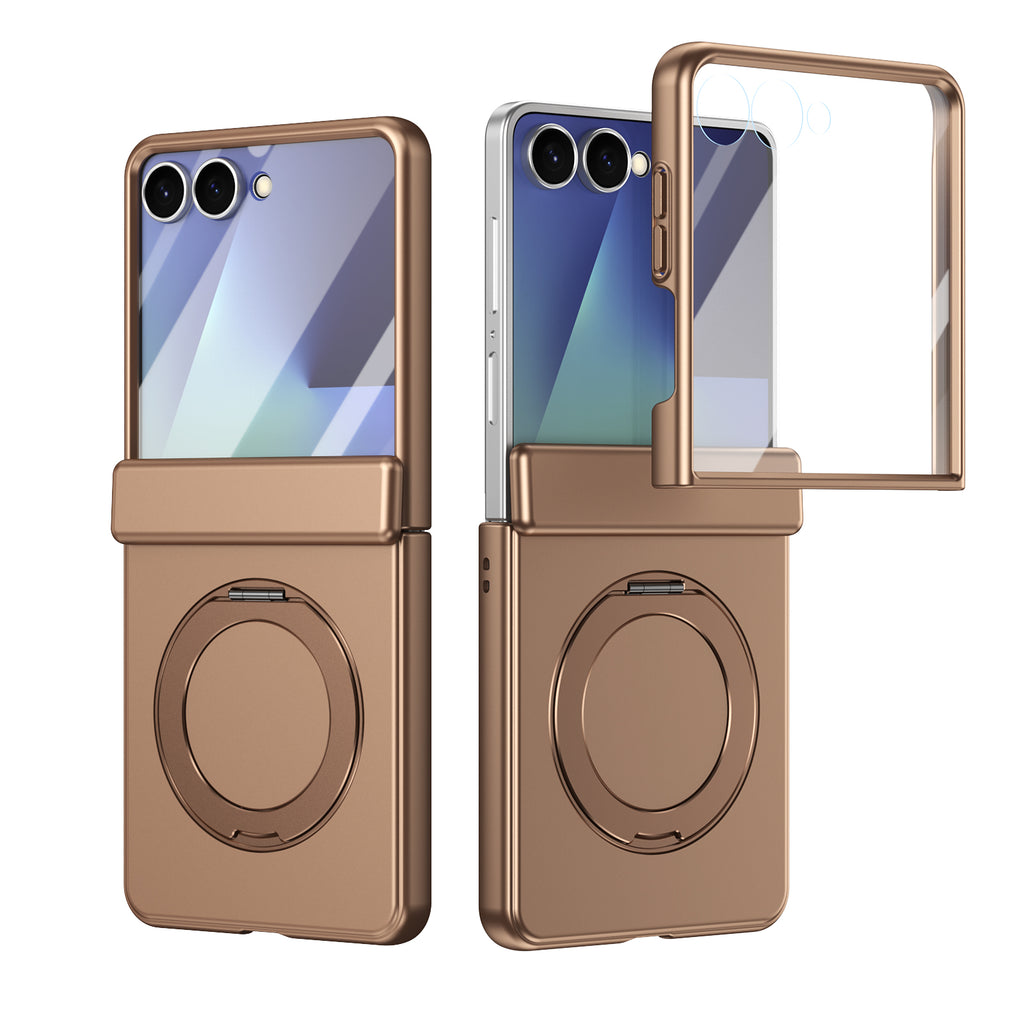 Ultramarinelife Matte Galaxy Z Flip8 Magnetic Ring Stand Case Anti-Fingerprint Gold Color