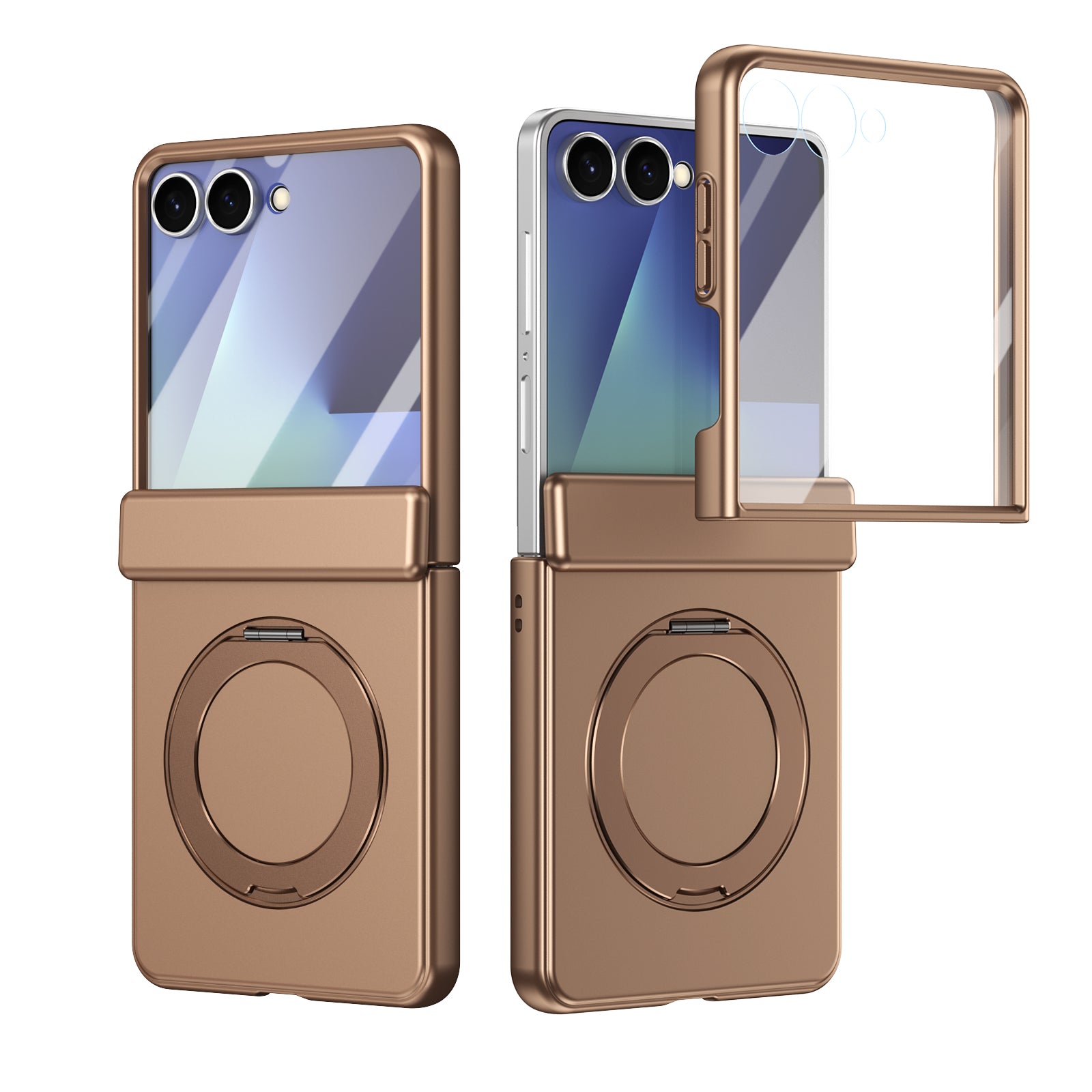 Ultramarinelife Matte Galaxy Z Flip8 Magnetic Ring Stand Case Anti-Fingerprint Gold Color