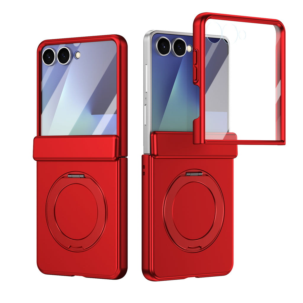 Ultramarinelife Matte Galaxy Z Flip8 Magnetic Ring Stand Case Anti-Fingerprint Red Color