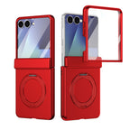 Ultramarinelife Matte Galaxy Z Flip8 Magnetic Ring Stand Case Anti-Fingerprint Red Color