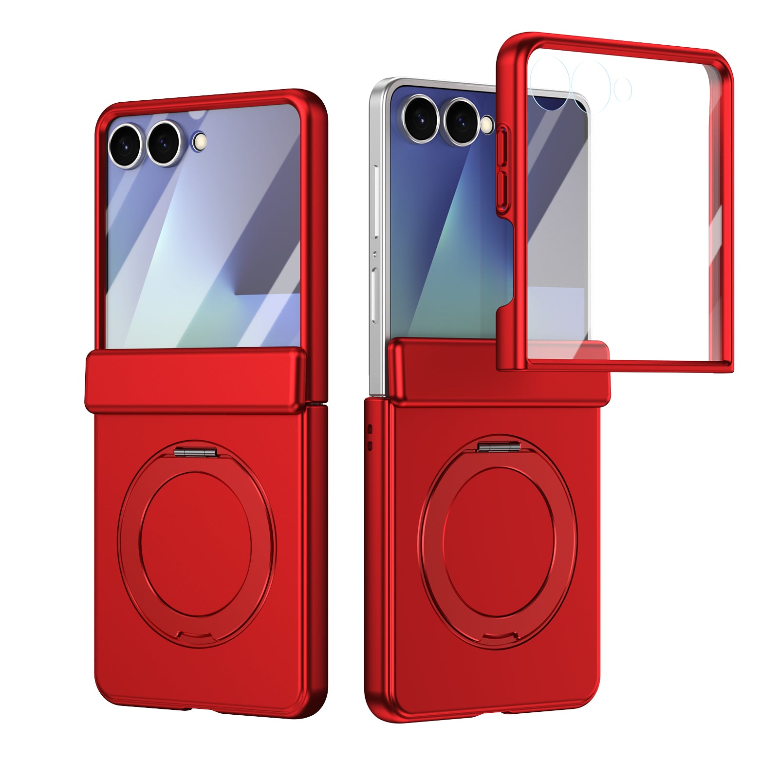 Ultramarinelife Matte Galaxy Z Flip8 Magnetic Ring Stand Case Anti-Fingerprint Red Color