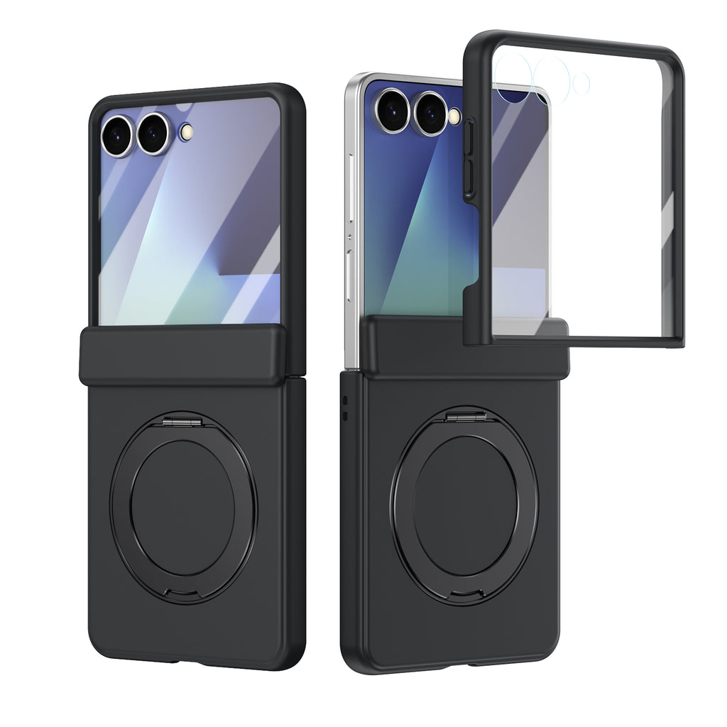 Ultramarinelife Matte Galaxy Z Flip8 Magnetic Ring Stand Case Anti-Fingerprint Black Color