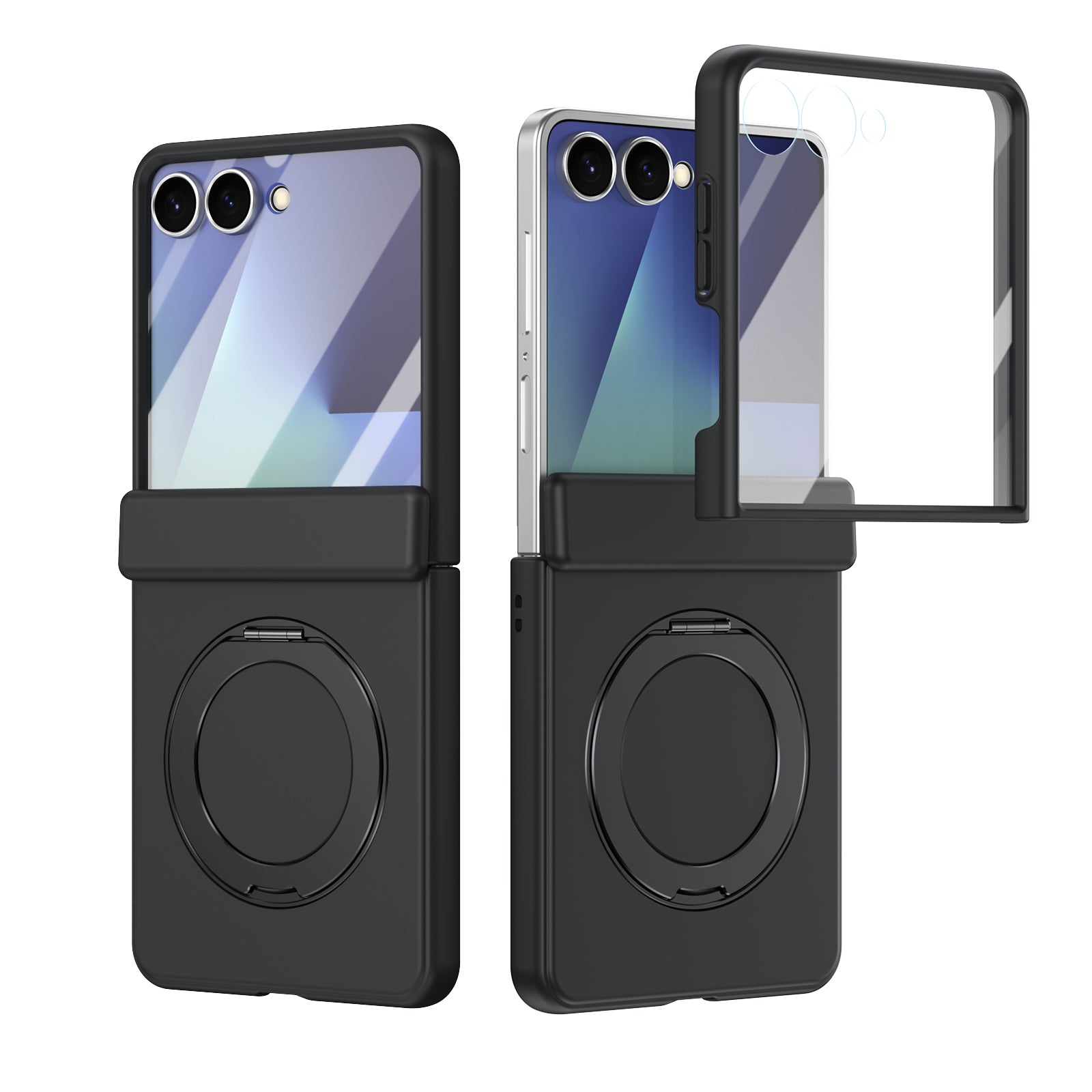 Ultramarinelife Matte Galaxy Z Flip8 Magnetic Ring Stand Case Anti-Fingerprint Black Color