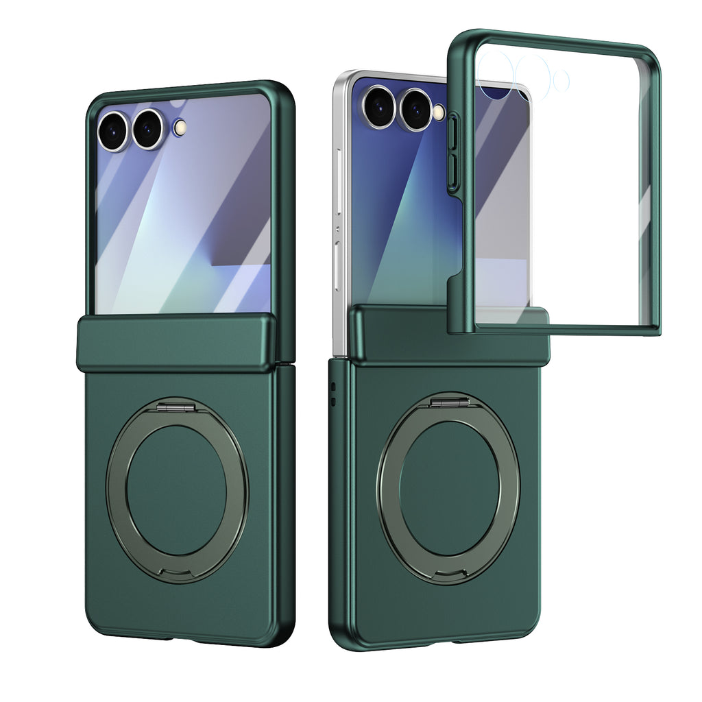 Ultramarinelife Matte Galaxy Z Flip8 Magnetic Ring Stand Case Anti-Fingerprint Green Color