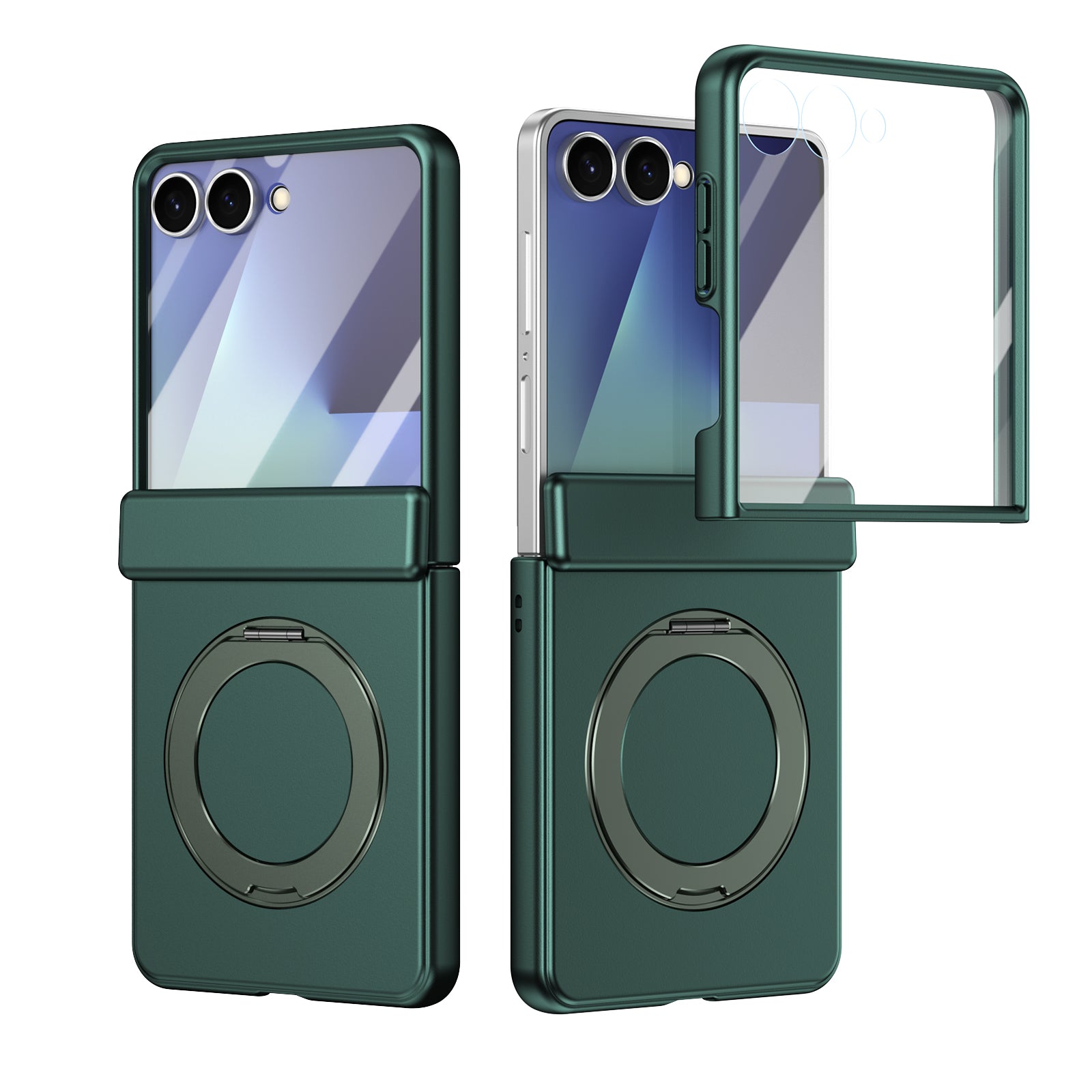 Ultramarinelife Matte Galaxy Z Flip8 Magnetic Ring Stand Case Anti-Fingerprint Green Color