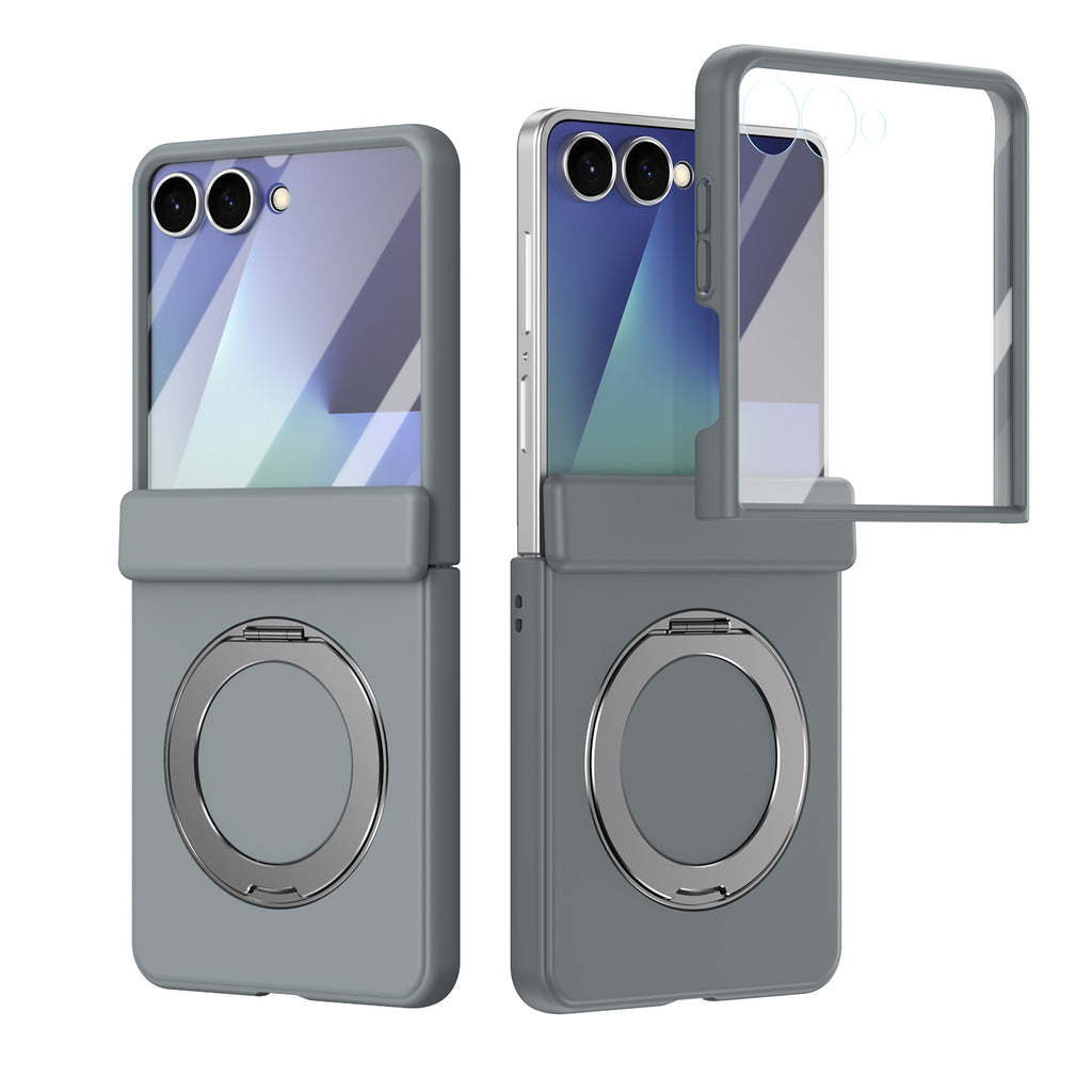 Ultramarinelife Matte Galaxy Z Flip8 Magnetic Ring Stand Case Anti-Fingerprint Gray Color