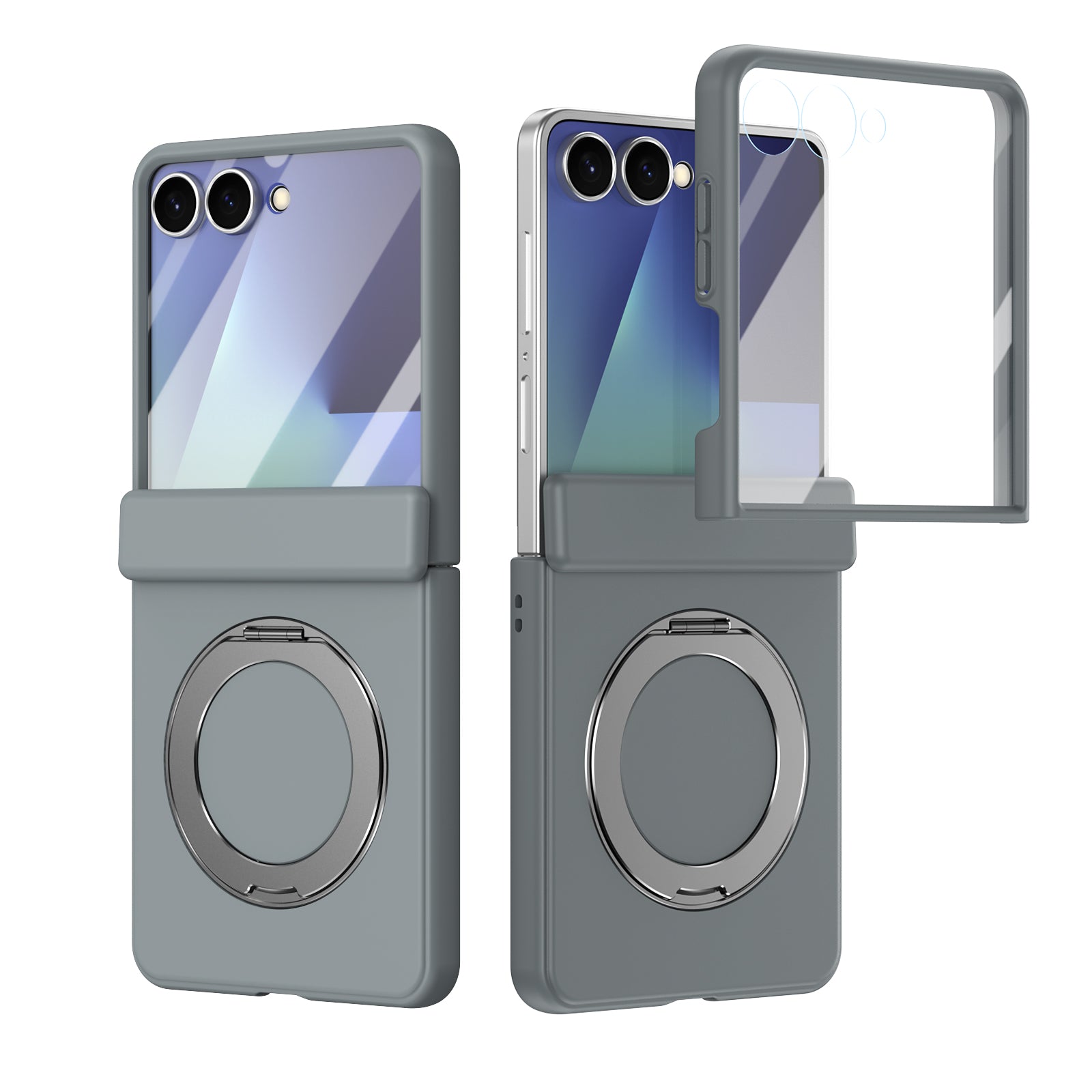 Ultramarinelife Matte Galaxy Z Flip8 Magnetic Ring Stand Case Anti-Fingerprint Gray Color