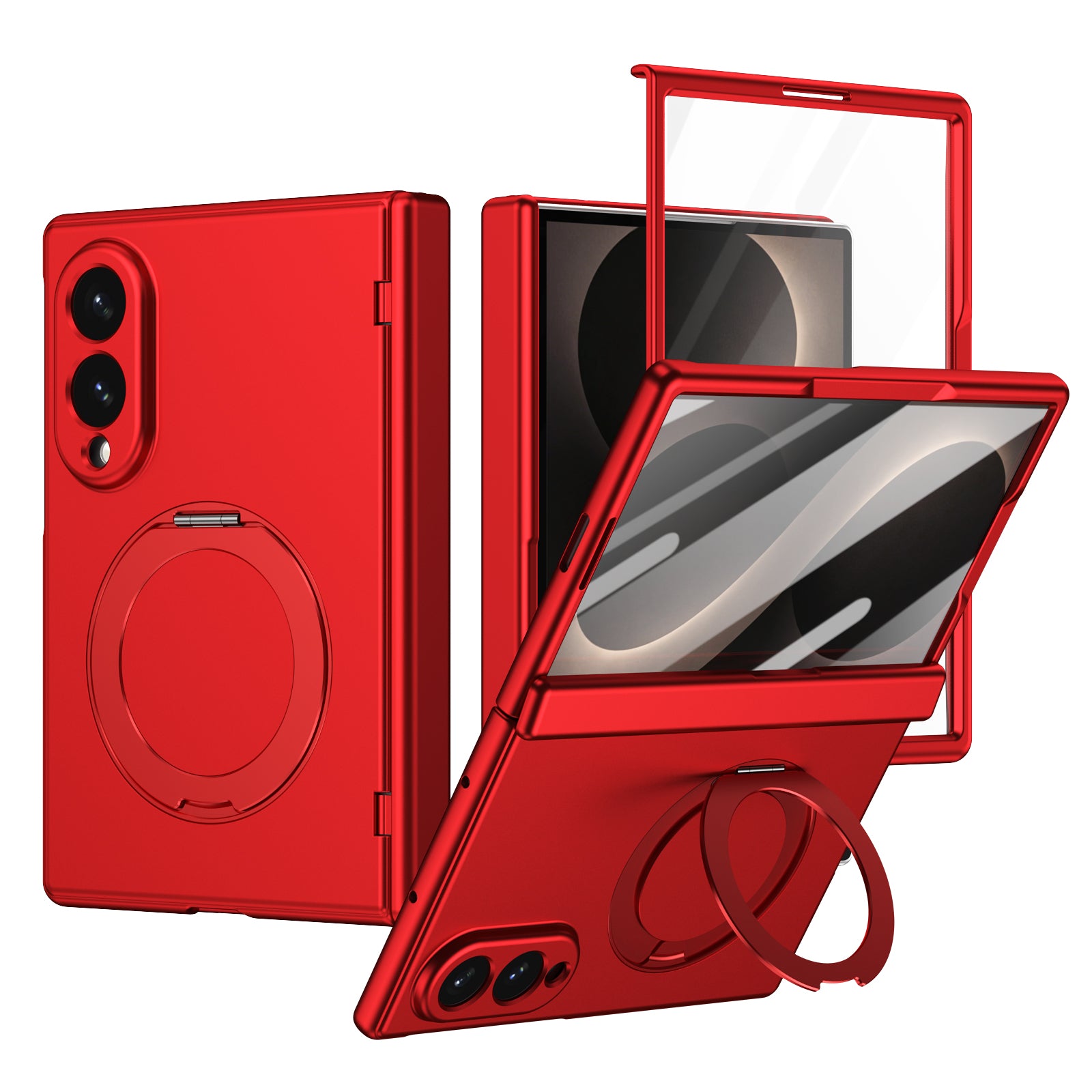 Ultramarinelife Matte Galaxy Z Fold8 Wide Magnetic Ring Stand Case Anti-Fingerprint Red Color