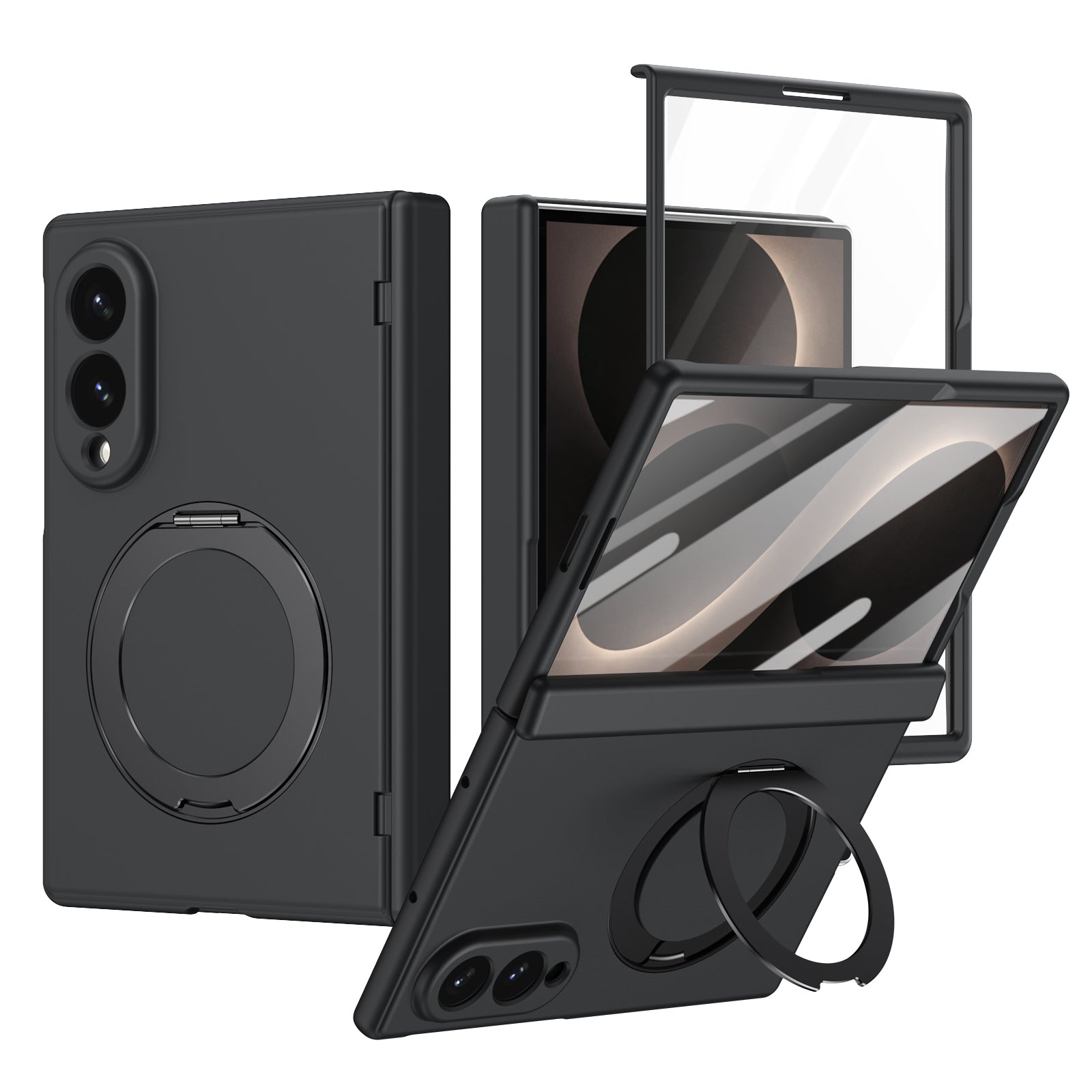 Ultramarinelife Matte Galaxy Z Fold8 Wide Magnetic Ring Stand Case Anti-Fingerprint Black Color