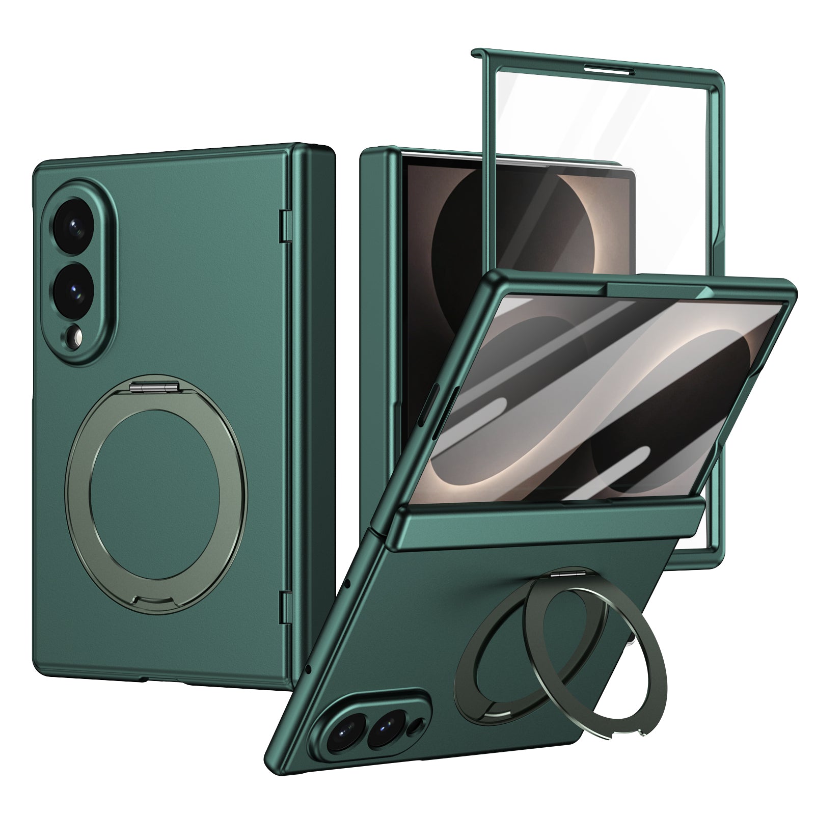 Ultramarinelife Matte Galaxy Z Fold8 Wide Magnetic Ring Stand Case Anti-Fingerprint Green Color