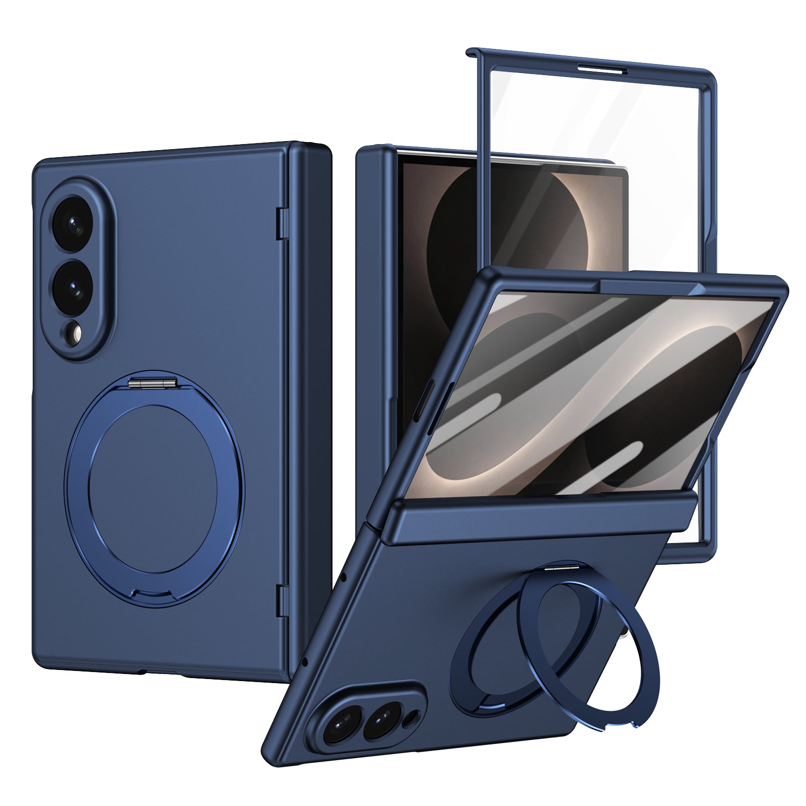 Ultramarinelife Matte Galaxy Z Fold8 Wide Magnetic Ring Stand Case Anti-Fingerprint Blue Color