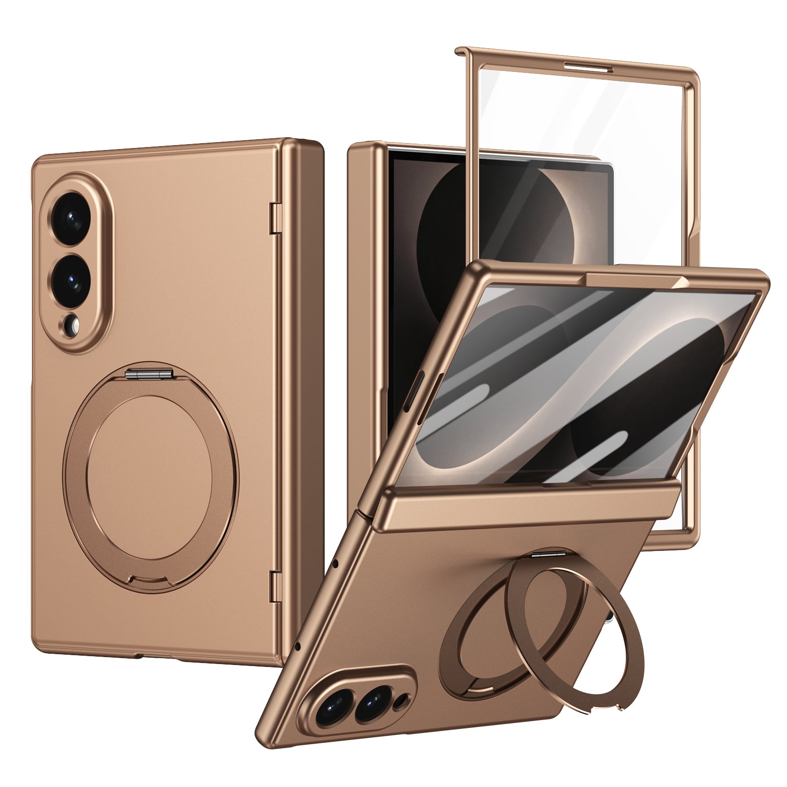 Ultramarinelife Matte Galaxy Z Fold8 Wide Magnetic Ring Stand Case Anti-Fingerprint Gold Color