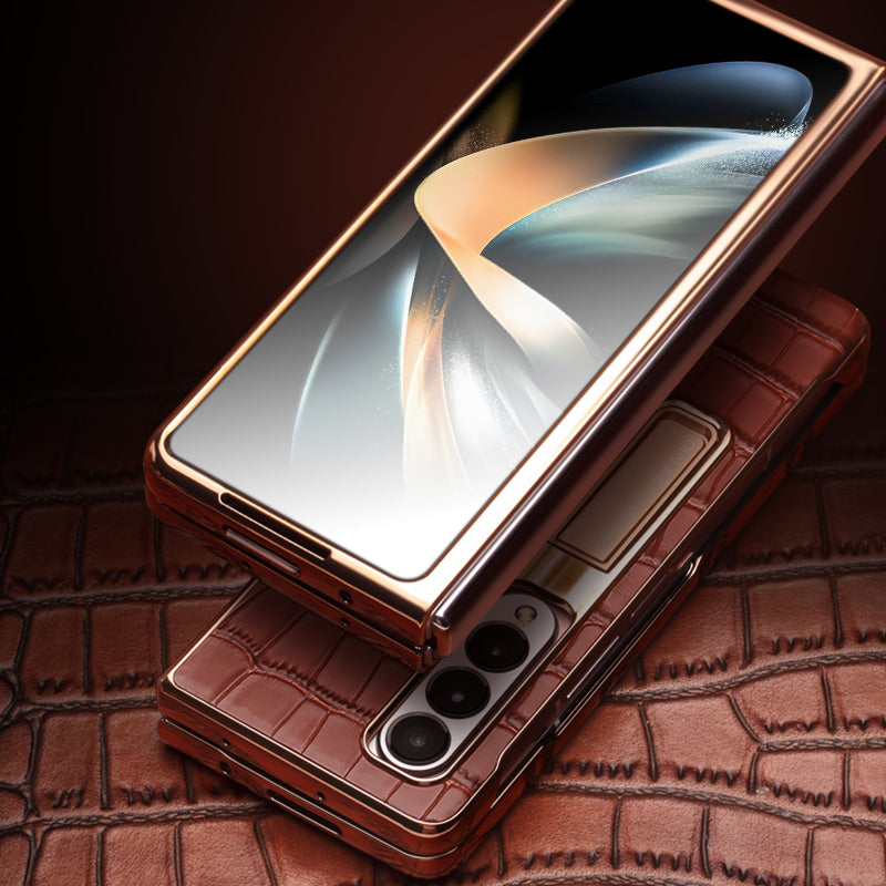 plated-hd-tempered-glass-crocodile-galaxy-z-fold4-genuine-leather-case-4