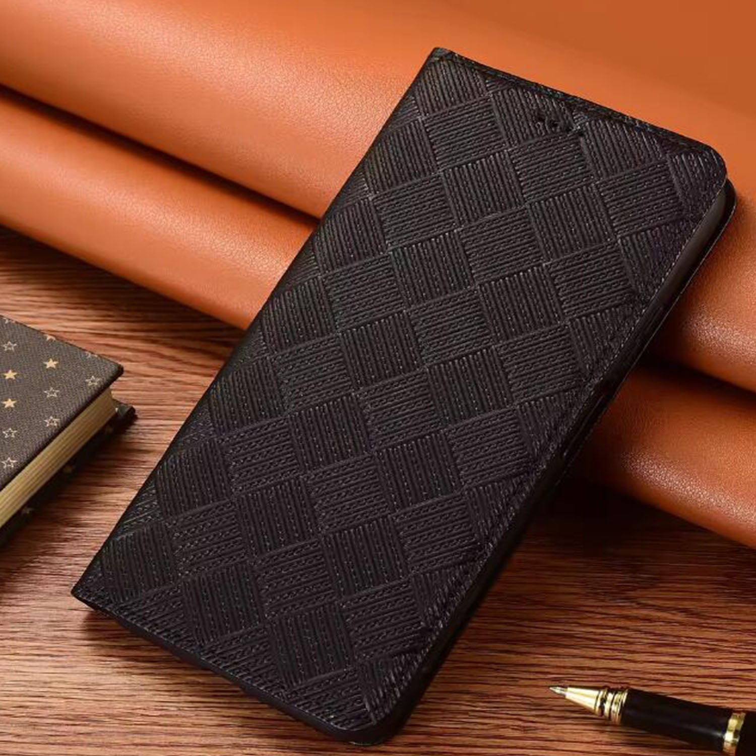 premium-flip-wallet-woven-iphone-17e-genuine-leather-case-12